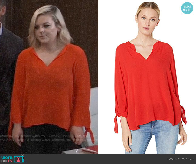 MICHAEL Michael Kors Solid V-Neck Tie Sleeve Top worn by Maxie Jones (Kirsten Storms) on General Hospital