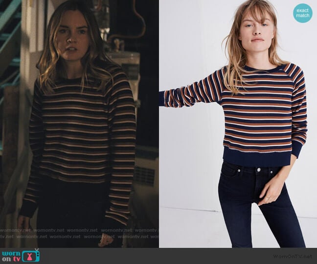 Shrunken Sweatshirt in Vicky Stripe by Madewell worn by McKenna Brady (Liana Liberato) on Light as a Feather