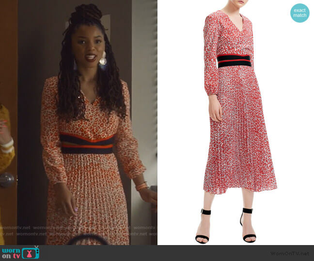 Romilda Leopard Print Midi Dress by Maje worn by Jazlyn Forster (Chloe Bailey) on Grown-ish