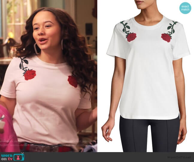 Roses Embroidery Tee by Maje worn by Jade (Talia Jackson) on Family Reunion