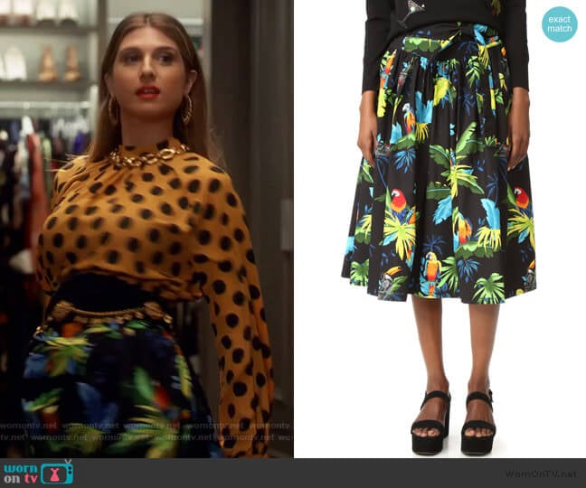 Parrot Belted Full Skirt by Marc Jacobs worn by Nomi Segal (Emily Arlook) on Grown-ish