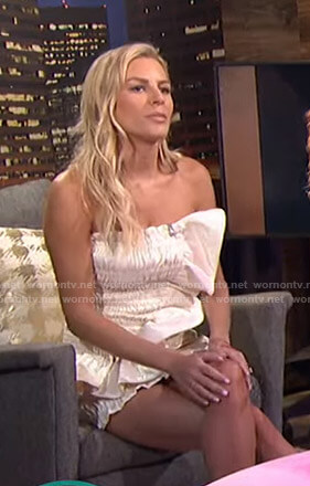 Morgan’s white ruched strapless dress on E! News Nightly Pop