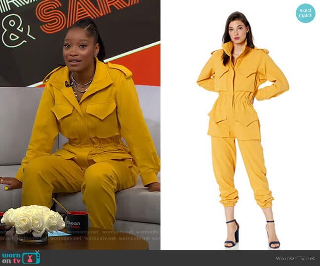 Turtle Cargo Jumpsuit by Norma Kamali worn by Keke Palmer on Good Morning America