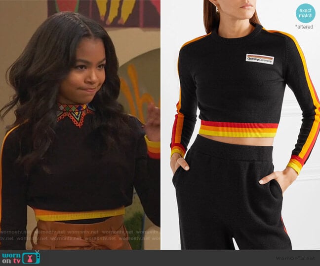 Cropped striped cotton sweater by Opening Ceremony worn by Nia Baxter (Navia Robinson) on Ravens Home