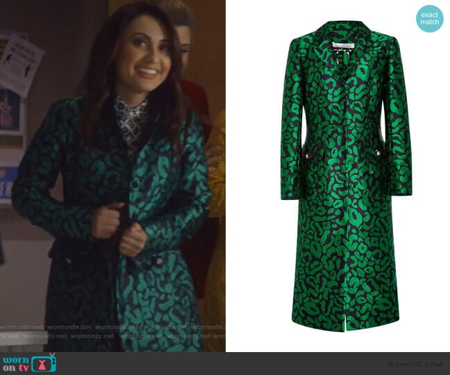 Leopard Satin Jacquard Coat by Oscar de la Renta worn by Ana Torres (Francia Raisa) on Grown-ish