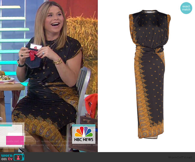 Belted Printed Satin Wrap Dress by Paco Rabanne worn by Jenna Bush Hager on Today