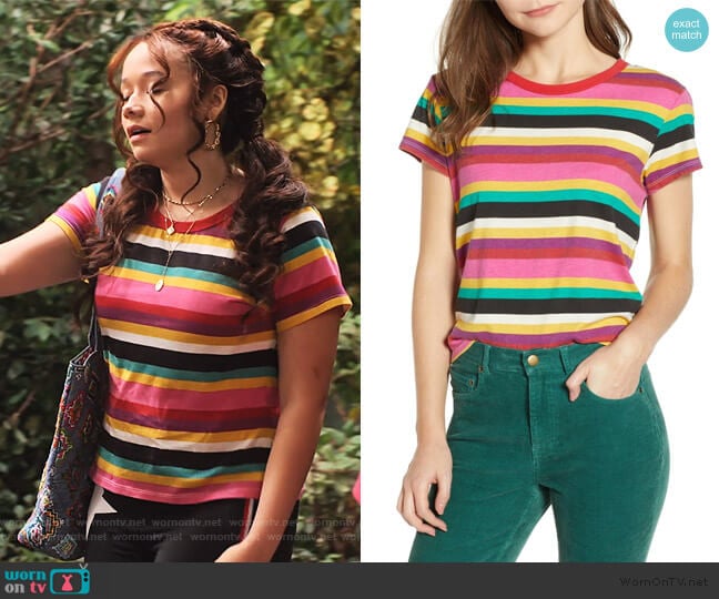 Rainbow Stripe Tee by Pam and Gela worn by Jade (Talia Jackson) on Family Reunion