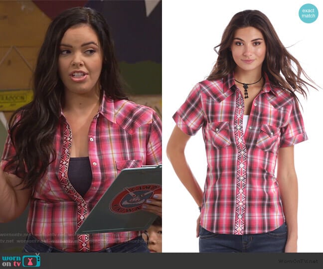 Pink Plaid Snap Button Shirt by Panhandle worn by Lou Hockhauser (Miranda May) on Bunkd