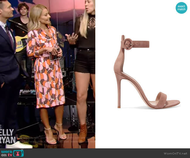 Portofino Leather Sandals by Gianvito Rossi worn by Kelly Ripa on Live with Kelly and Mark