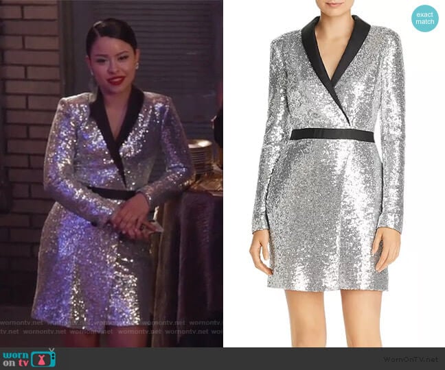 Meryl Sequin Faux Wrap Dress by Rachel Zoe worn by Mariana Foster (Cierra Ramirez) on Good Trouble