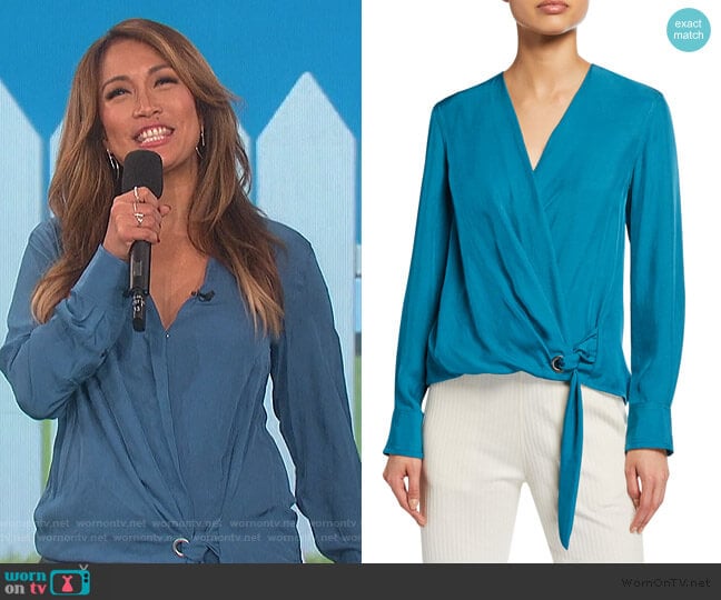 Felix Tie-Front Popover Blouse by Rag & Bone worn by Carrie Inaba on The Talk