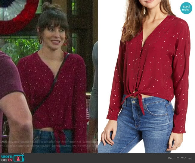 Rails Sloane Top in Red  worn by Sarah Horton (Linsey Godfrey) on Days of our Lives