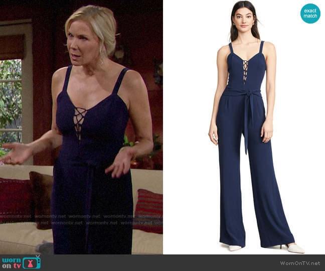 Ramy Brook Whitley Jumpsuit in Spring Navy worn by Brooke Logan (Katherine Kelly Lang) on The Bold & the Beautiful