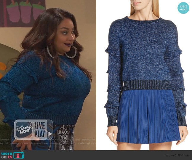 WornOnTV: Raven’s blue metallic ruffle sleeve sweater on Ravens Home