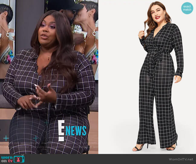 WornOnTV: Nina’s black grid check jumpsuit on E! News | Nina Parker ...