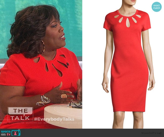 Teardrop Jewel Neck Scuba Crepe Dress by Maggy London worn by Sheryl Underwood on The Talk