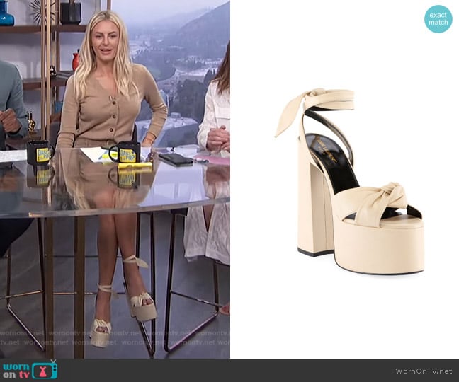 Paige Knotted Platform Sandals by Saint Laurent worn by Morgan Stewart on E! News