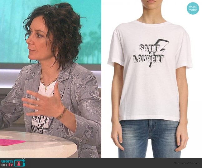 Logo Tee by Saint Laurent worn by Sara Gilbert on The Talk