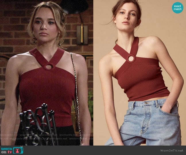 Sandro Fine Knit Top with Crossover Straps  worn by Summer Newman (Hunter King) on The Young and the Restless