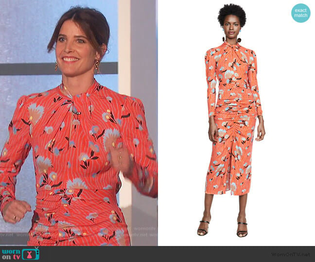 Botanical Printed Crepe Midi Dress by Self Portrait worn by Cobie Smulders on The Talk