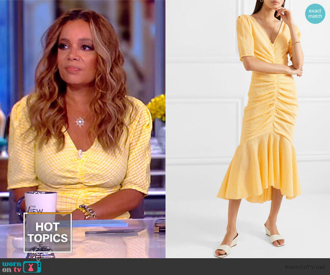 Panier Asymmetric Ruched Gingham Dress by Staud worn by Sunny Hostin on The View