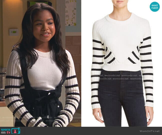 Striped Crop Sweater by T by Alexander Wang worn by Nia Baxter (Navia Robinson) on Ravens Home