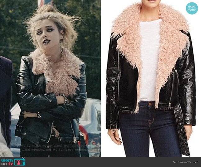 Faux Fur-Collar Moto Jacket by Sunset & Spring worn by Beth (Giorgia Whigham) on Scream