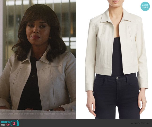 Theory Shrunken Leather Jacket by Theory worn by Jasmine Gooden (Sharon Leal) on Instinct