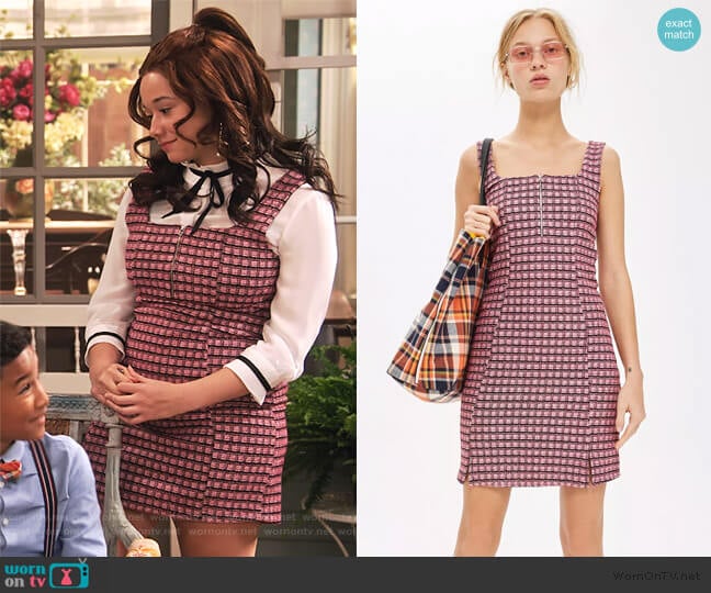 Check Mini Pinafore by Topshop worn by Jade (Talia Jackson) on Family Reunion