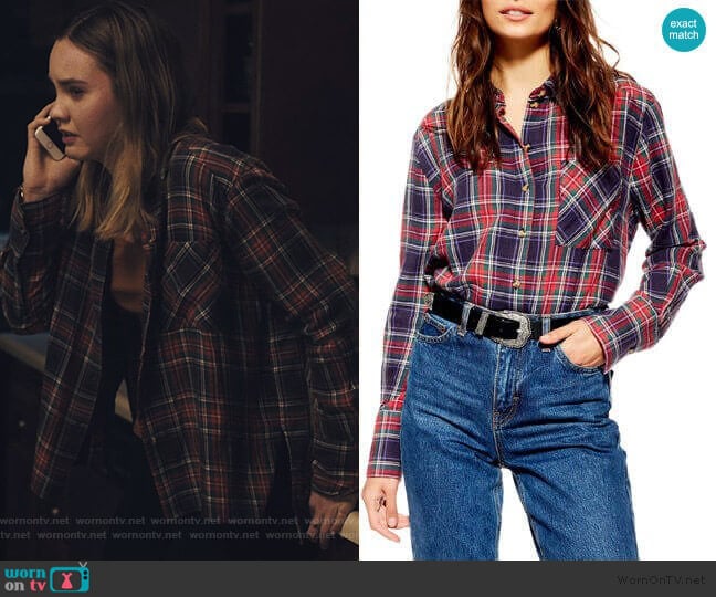Pacey Washed Check Plaid Shirt by Topshop worn by McKenna Brady (Liana Liberato) on Light as a Feather