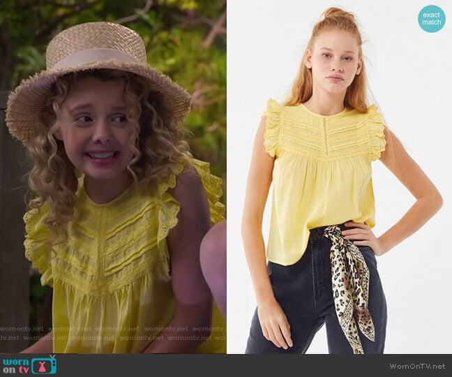 Willa Sleeveless Ruffle Babydoll Top by Urban Outfitters worn by Destiny Baker (Mallory James Mahoney) on Bunkd