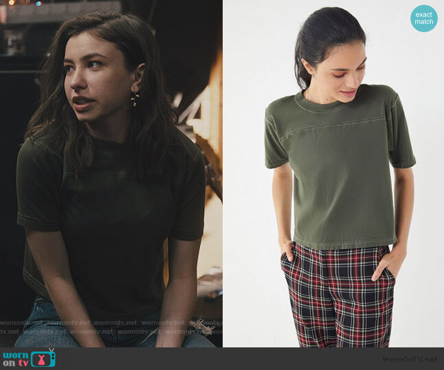 Remade Contrast Stitch Crew-Neck Tee by Urban Outfitters worn by Katelyn Nacon on Light as a Feather worn by Sammi Karras (Katelyn Nacon) on Light as a Feather