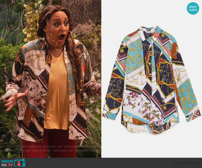 Patchwork Blouse by Zara worn by Cocoa McKellan (Tia Mowry-Hardrict) on Family Reunion