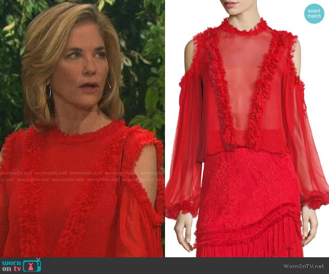 Alexis Belicia Sheer Organza Top with Ruffled-Trim worn by Eve Donovan (Kassie DePaiva) on Days of our Lives