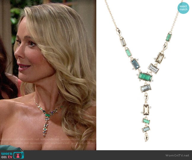 Alexis Bittar Retro Gold Collection Molten Metal Multi Stone Y-Necklace worn by Donna Logan (Jennifer Gareis) on The Bold and the Beautiful