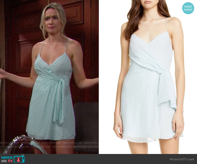 Alice + Olivia Katie Faux Wrap Minidress worn by Flo Fulton (Katrina Bowden) on The Bold and the Beautiful