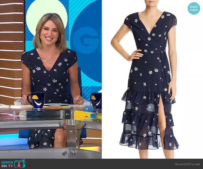 Daisy Faux-Wrap Floral-Print Midi Dress by Aqua worn by Amy Robach on Good Morning America