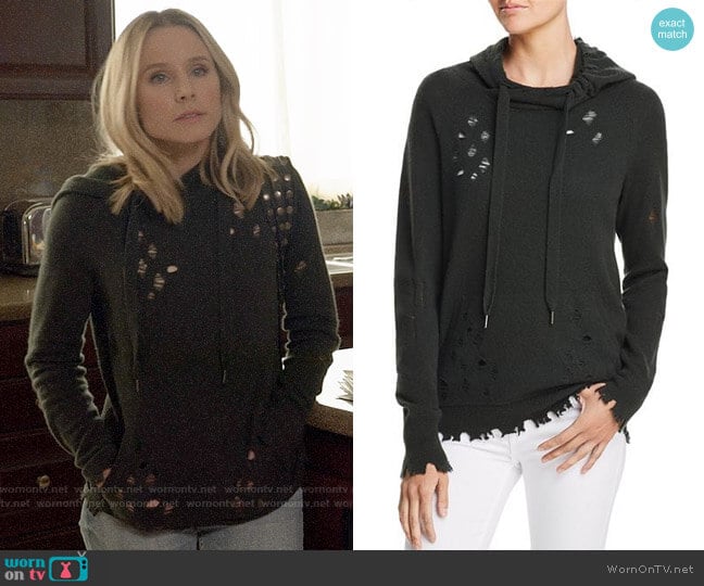 Aqua Distressed Cashmere Hooded Sweater worn by Veronica Mars (Kristen Bell) on Veronica Mars