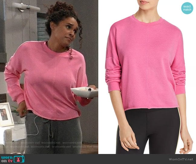 Aqua Raw-Edge Sweatshirt worn by Jordan Ashford (Briana Nicole Henry) on General Hospital