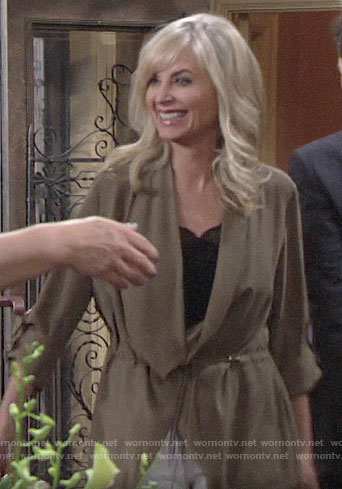 Ashley’s green draped tie front jacket on The Young and the Restless