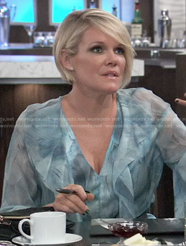 Ava’s blue ruffled blouse on General Hospital