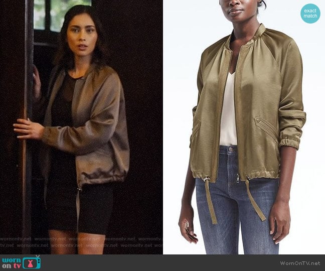 Banana Republic Satin Bomber Jacket worn by Jax (Priscilla Quintana) on Pandora