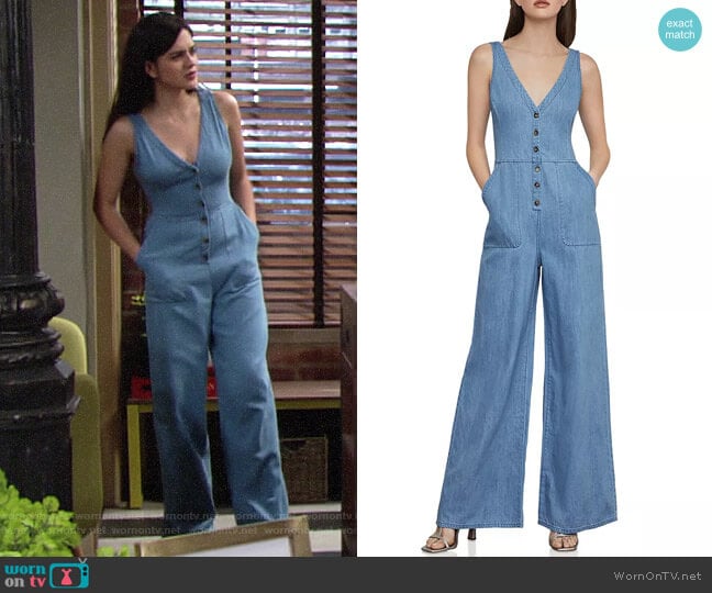 WornOnTV Lola s denim button front jumpsuit for July 4th on The