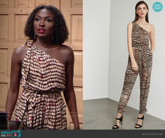 Bcbgmaxazria Sandy Dots One-Shoulder Jumpsuit worn by Ana Hamilton (Loren Lott) on The Young and the Restless