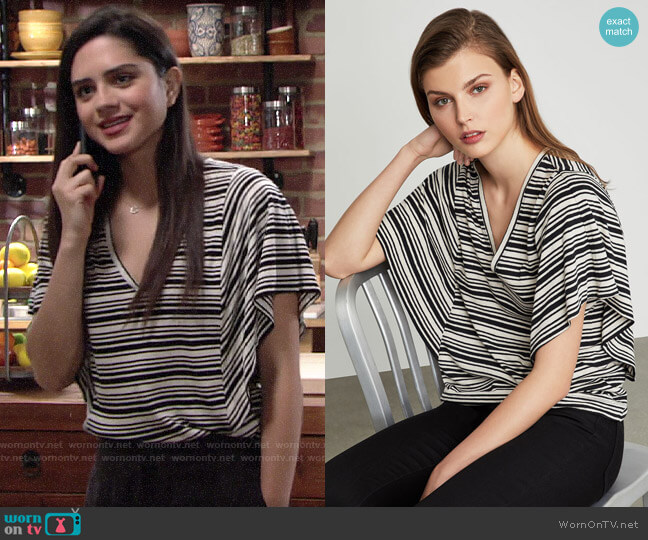 Bcbgmaxazria Striped Drape Sleeve Top worn by Lola Rosales (Sasha Calle) on The Young & the Restless