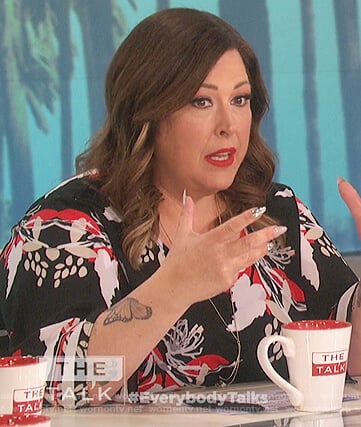 Carnie Wilson’s black floral top on The Talk