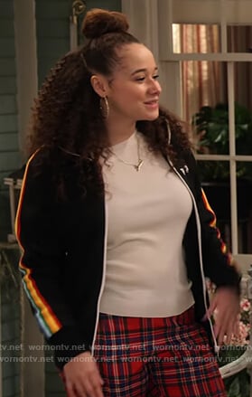 Jade's black rainbow stripe sleeve track jacket on Family Reunion