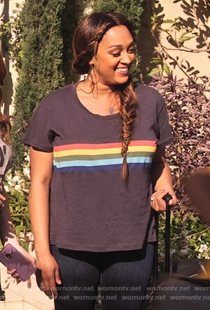 Cocoa's black rainbow stripe tee on Family Reunion