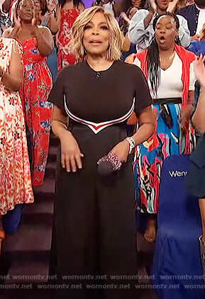 Wendy’s black stripe midi dress on The Wendy Williams Show