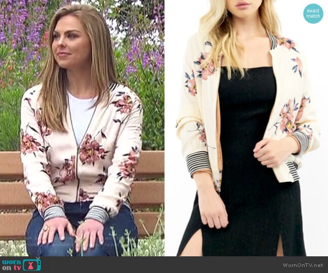 Blossom Print Bomber Jacket by Saltwater Luxe worn by Hannah Brown on The Bachelorette